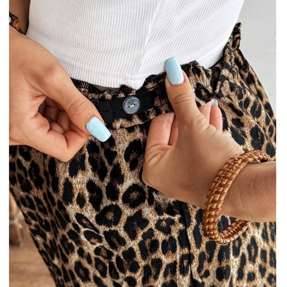 Maternity Leopard Print Stretchy Waist Wide Leg Lounge Pants - Picture 3 of 9